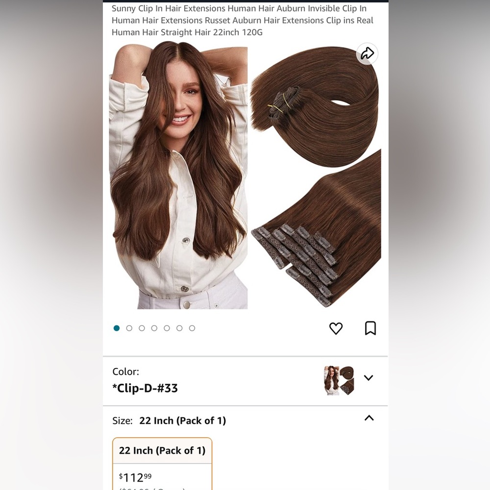 HUMAN HAIR 22” Auburn Invisible Clip In Extensions Russet Auburn Hair 120G